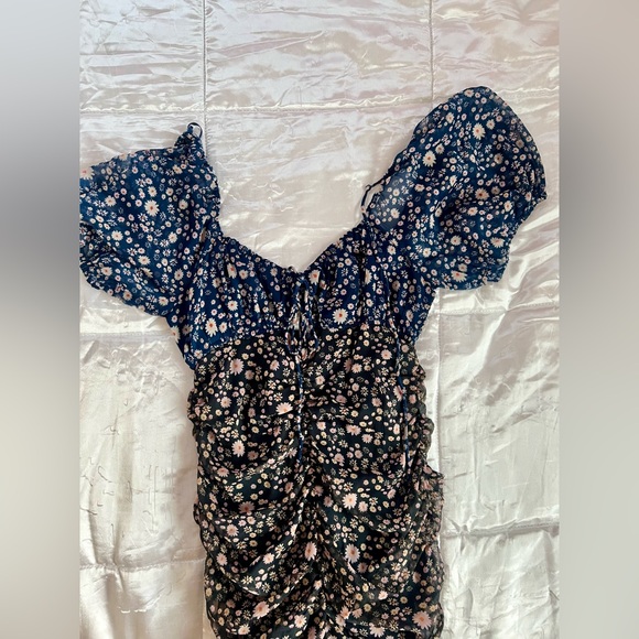 Free People Tessa Floral Gathered Mini Dress Blue / Black - Picture 8 of 10